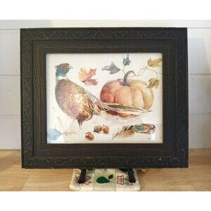 Kirklands Lisa Audit Autumn Harvest Pheasant Bird & Pumpkin Wall Hanging Picture